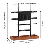 Stand with Wooden Base, Height Adjustable Organiser Stand, Metal Jewellery Holder Display Tower
