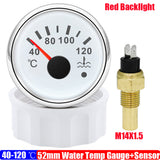 40~120 Celsius 52mm Temperature Gauge+Sensor with Flash Alarm Waterproof Red Light Water Temp Meter for Car Boat 12V 24V