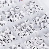 Acrylic Beads Set A-Z White Flat Round Black Letter English Alphabet DIY Jewelry Bracelets Necklace Making
