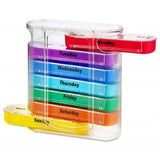 Portable box 7 days week, color design, stackable, 4 times a day, medication dispensing dispenser, plastic pill tissue CAS