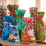 15Pcs Drawstring Bags 2024 Merry Santa Claus Gift Large Candy Cookie Packaging Bag Christmas Decora
