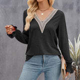 Women's V-neck Long Sleeve Loose T-shirt