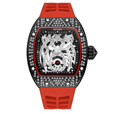 PINTIME Man Watch Waterproof 30m Punk Quartz Wristwatch Silicone Strap Hollow Spider Pattern Leopard Print Dial Calendar Clock