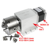 NEMA 34 Harmonic Drive Reducers A Rotary Axis Chuck 100mm 3 4 Jaws Speed Reducing Ratio 100:1 for Wood CNC Router hine