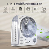 6-in-1 Portable Electric Outdoor Fan - Solar Powered, Rechargeable, with LED Light, 2 Wind Speeds and Brightness Adjustable
