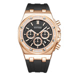 PINTIME Woman Watch Casuals Diamond Bezel Fashion Quartz Wristwatch Sports Silicone Strap Waterproof 3br Calendar Clock Reloj