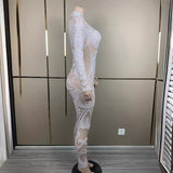 2024 stage performance costumes are full of pearl pattern design, shaping a slim and sexy runway jumpsuit