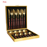 16Pcs Black Gold Dinnerware Set Stainless Steel Dinner Knife Fork White Gold Cutlery Set With Giftbox Drop Kitchen Cutlery
