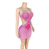 Novas 2024 Summer New Diamond Strap Open Back Sexy Bag Hip Side Split Pink Short Evening Dress