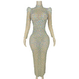 Water Diamond Super Sparkling Temperament Standing Shoulder Luxury Celebrity Wrapped Hip Sexy Banquet Party Evening Dress