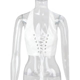 Translucent No Back Lace Up Short Women's PU Vest