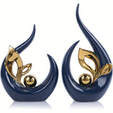 2pcs/set Ceramic Abstract Statue ,White And Golden Accents For Living Room TV Stand Decoration, Home Office, Room Decoration, Entrance Way Entrance, Table Decoration And Accessories