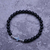 925 Sterling Silver Cross Natural Frosted Agate Versatile Minimal Bracelet