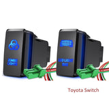 LED Light BAR Switch Push Button 12V ON OFF With Connector Wire For Toyota Switches Tacoma Tundra 4Runner Blue Backlight