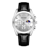 PINTIME Man Watch Waterproof 3Bar Casual Quartz Wristwatch Stainless Steel Strap Moon Phase Dial Work Chrono Function Clock Gift