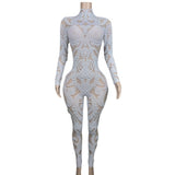 2024 stage performance costumes are full of pearl pattern design, shaping a slim and sexy runway jumpsuit