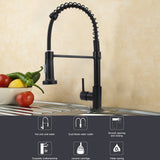 360 Degree Rotation Kitchen Faucet Spring Style with Spray Mixers Taps Deck Mounted Mixer Tap Matte Black Kitchen Sink