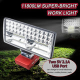 35W 11800LM LED Work Light Rechargeable Outdoor Portable Emergency Flashlight for Milwaukee 14.4V-18V Li-ion Battery