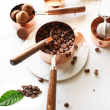 Cups Spoons Set Wood Handle Stainless Steel Plated Copper Metal Measuring Scoop Baking Kit Kitchen Accessories
