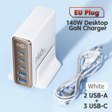 Toocki 140W GaN 5in1 Desktop Fast Charge USB Type C LED Display Charger For iPhone Xiaomi Smartphone Laptop