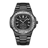 PINTIME Iced Out Watch for Men Fashion Bling Luxury Diamond Waterproof Luminous Stainless Steel Quartz Wristwatch Relogios Reloj