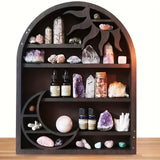 Bohemian style floating wall frames, sun moon crystal display racks, and artificial wood Arlene walls