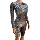 Sexy street long sleeved jumpsuit with sequin rhinestone print design for a tight fitting new look