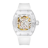 PINTIME Top Brand Men Watches Transparent White Hollow Dial Automatic Mechanical Wristwatch Sport Waterproof Relogios Masculino