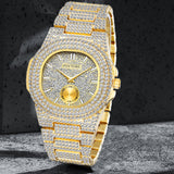 PINTIME Men's Watches Luxury Iced Out Diamond Case Fashion Quartz Wristwatch Waterproof 30M Bling Business Stainless Steel Reloj