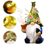 Garden Statues with LED String Light Outdoor Decor Solar Gnomes Resin Gnome Figurine for Courtyard Lawn Patio Porch