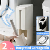 2 In 1 Integrated Can Set Toilet Corner Trash Bin Cleaning Brush Covered Paper for Bathroom Accessories