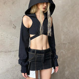 Hooded Hollow-out Cross Strap Ultra-short Top