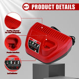3.0A Lithium for Milwaukee M12 10.8V 12V Li-ion Battery Replacement Charger N12 48-59-2401 48-11-2402