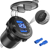 Quick Charge Car Dual USB Charger Socket Auto Adapter QC3.0 36W Waterproof with Voltmeter Switch for 12V/24V Motorcycle ATV RV