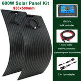 300W/600W Flexible Monocrystalline Solar Panel Kit - 18V Power Charger for Outdoor Camping, Yacht, Motorhome, Car, RV, Boat