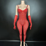 Sexy suspender, individual gloves, personalized design, full diamond, super flash stage runway jumpsuit, dropshipping