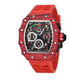 PINTIME Sport Men's Quartz Watches Chronograph Stopwatch Auto Date Red Rubber Strap Striped Case Male Luxury Brand Wristwatch