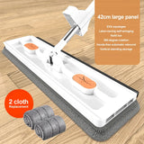 or Cleaning Handsfree Self-Wringing Flat Mop With Squeegee 360° Swivel 42cm Large Head Wet&Dry Use For Wood Tile Marble