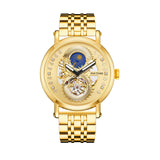PINTIME Watch for Men Automatic Mechanical Wrist Watches Stainless Steel Strap 3D Dragon Emboss Luxury Business Wristwatch Reloj