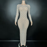 Fashionable full diamond long dress, temperament, internet celebrity blogger, same style ball and banquet dress