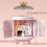 1pc 360 Degree Rotating Cosmetic Storage Box, Jewelry Skincare Makeup Display Box With Cover, Dustproof Cosmetic Box, Vanity Storage Decor