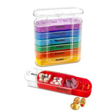 Portable box 7 days week, color design, stackable, 4 times a day, medication dispensing dispenser, plastic pill tissue CAS