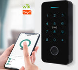 Tuya Wifi Backlight Touch 125khz13.56Mhz RFID Card Access Control Keypad fingerprint Door Lock Opener WG Output IP66 Watreproof
