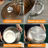 1pc Casserole, 24cm/9.45in Stainless Steel Casserole With Tempered Glass Lid, Big Capacity, Induction Available