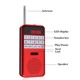Portable Mini FM Radio Digital Receiver Music Player Support U Disk TF Card Time Display Headphone Play with Illuminated Button