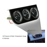 52mm Electronic Triple Kit Oil Pressure Water Temperature Gauge Voltmeter 3 in 1 Car Motorcycle Meter