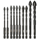 10PC Set Multifunctional Ceramic Tile Drill Bit Hexagonal Handle Screw Triangular Drill Hexagonal Handle Black