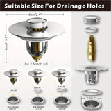 Bathroom sink drain plug, universal stainless steel filter with hair receiver, 1 unit