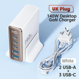 Toocki 140W GaN 5in1 Desktop Fast Charge USB Type C LED Display Charger For iPhone Xiaomi Smartphone Laptop