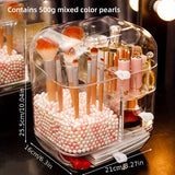 1pc Cosmetics Storage Box, Dressing Table Acrylic Skincare Products Box, Dustproof Desktop Large Capacity Box, Transparent Storage Rack